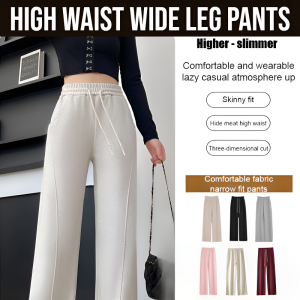 High Waist Comfortable Slim Narrow Version Drape Cloud Wide Leg Pants Loose Causal Drawstring Trousers Multi Pocket Classic