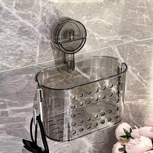 Removable Shower Suction Cup Shelf Basket Transparent Drill-free Bathroom Organizer Shelf Multifunctional Wall Mounted