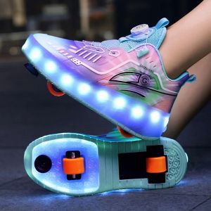 Women 2-Wheel Roller Skates Fashion Girls Sneakers With Wheels Retractable Dual-purpose Kids Skating Sports Shoes2026