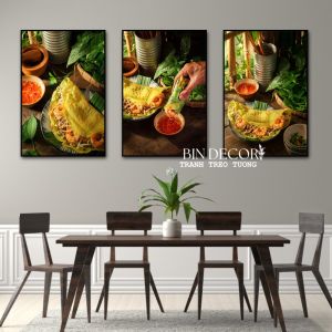 (ẢNH THẬT) Tranh treo tường trang trí decor quán bánh xèo 1 tráng gương kèm đinh treo