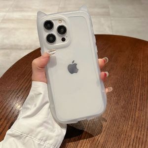 Cute Cat Ear White Clear Phone Case For iPhone 17 AIR 16 Pro Max 15 14 13 12 11 Pro Max Shockproof Dustproof Soft Cover