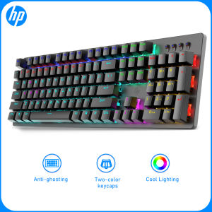 HP GK100F คีย์บอร์ดเล่นเกมเชิงกลแบบผสม104คีย์60ล้านครั้งบานหน้าต่างโลหะชีวิตที่สำคัญกันน้ำสำหรับพีซีสำนักงานบ้านสวิทช์สีฟ้าสวิทช์สวิทช์สีแดงสีน้ำตาล