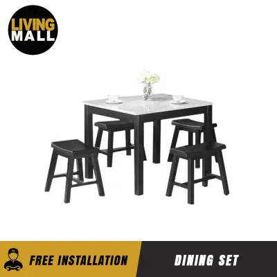 Living Mall Reigh Series Natural Marble Dining Set In 8 Designs