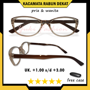 PROMO !! Kacamata Plus (+) Cat Eye Ukuran (+100 s.d +3.00) Bingkai Coklat Mata Kucing Kacamata Rabun Dekat Reading Glasses Model Eyecat Terbaru Lensa Transparan Super Focus Korean Style