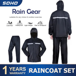 SOHO Raincoat for Motorcycle Rider with Face Shield Riding Rain Coat Suit for Men Women Windproof Double Cuffs Comfortable