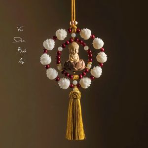 Khánh Tượng Phật Liên Hoa Vòng Gỗ Hoàng Dương Treo Xe Ô Tô Xe Hơi May Mắn Tài Lộc Vạn Dặm Bình An