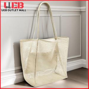 UEB Stylish Womens Foldable Handbag Large Travel Tote Mesh Beach Bag for Summer Holidays and Weekend Trips