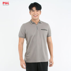 PMK-F01CAZ- เสื้อโปโล CoolPlus CA Zipper Wear สีซีเมนต์ มีซิป ลายทอปิเก้ แขนจั้ม ผ่าข้าง ผู้ชาย ผู้หญิง