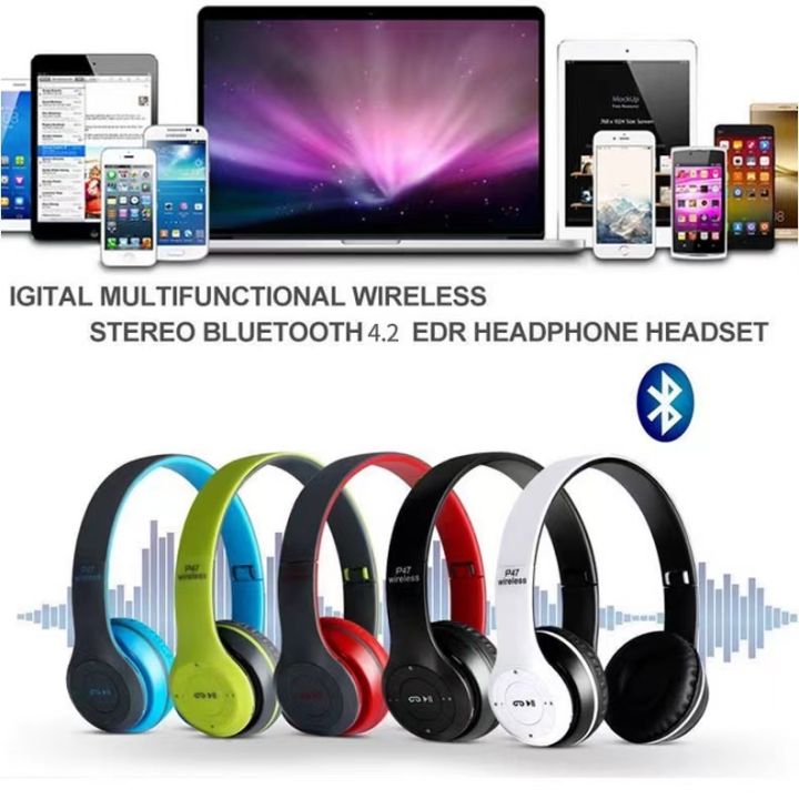 P47 FOLDABLE WIRELESS 5.0 BLUETOOTH  HEADPHONE ON - EAR HEADSET NOISE CANCELLATION