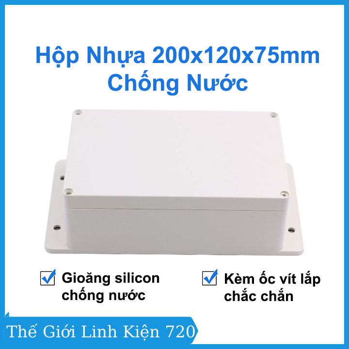 Hộp điện nhựa abs 200x120x75mm có tai, gioăng chống nước, đựng bảng ...