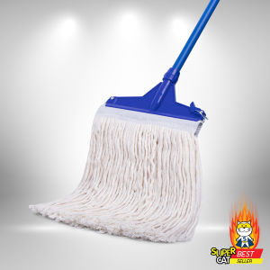 [2621] ไ[สีขาว] SUPERCAT ไม้ม็อบถูพื้นหัวเหล็กหนีบ ไม้ถูพื้น ด้ามเหล็กกันสนิม 3 ท่อน ผ้าม็อบ ขนาด 12 นิ้ว 320 กรัม