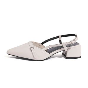 YOTO Casual Sandals For Women Pointed Toe Low Thick Heel PU Leather Korean Style Slippers.