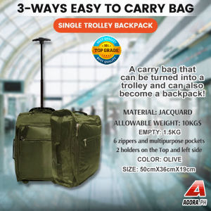 3 Ways Easy to Carry Single Trolley Bags Backpack Allowable weight 10kg Color OLIVE. A Carry Bag that can be Turned into a Trolley and can also become a Backpack! - agora.ph