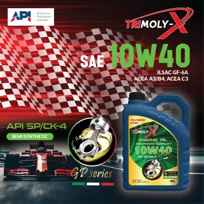 TRIMOLY-X GP SERIES 10W40 ESTER SEMI SYNTHETIC ENGINE OIL SP/CF 4L Car Lubricant Minyak Hitam Minyak Enjin Kereta