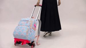 Girls Trolley School Bag 6 Wheels Large Capacity Trolley Backpack Student Rolling Bag Detachable Wheels Travel Luggage