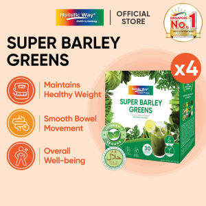 Holistic Way Essentials Super Barley Greens [Aojiru Fiber Beverage] for Healthy Digestion & Weight Management — Halal | Vegan (30 Powder Sachets Per Box)