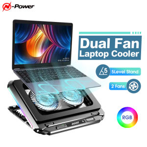 [In Stock] N-Power D17 Powerful Turbo-Fan Gaming Laptop Cooler Dual Fans with RGB Lighting Laptop Cooling Pad Bracket 15-21
