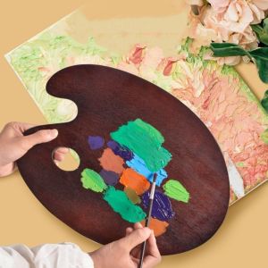 TSEVD วินเทจ จานสีภาพวาดสีน้ำมัน แผ่นไม้ วงรี/สี่เหลี่ยม ถาดสีอะคริลิค มืออาชีพอย่างมืออาชีพ ฟิล์มปิดผนึกน้ำมัน บอร์ดผสมสี อุปกรณ์ศิลปะสำหรับใช้