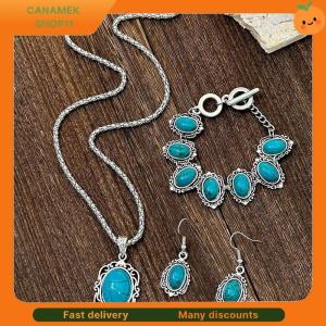 ❣️❣️❣️ 3pcs Womens Vintage Turquoise Bracelet Necklace Earrings Set Healing Stone Decoration Gift