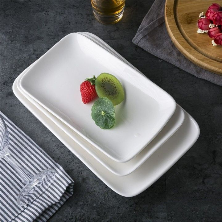 White Rectangle Plate Ceramic Porcelain Shallow Fish Dish Sauce Pinggan ...