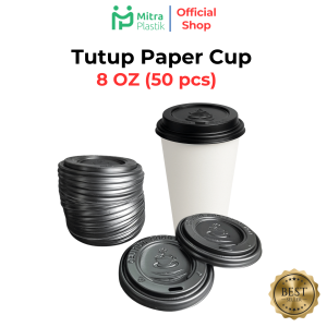 Tutup Paper Cup 8oz Hitam Isi 50 pcs – Tutup Gelas Plastik 240 ml Minuman Panas Dingin