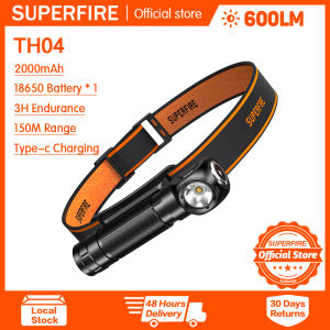 SUPERFIRE Flashlight TH04 Multifunctional Flashlight Rechargeable IP43 Waterproof LED 600lumens Headlamp Portable Work Light Emergency Camping Hiking Cycling floodlight (Free bracket waist clip and headlight belt)