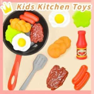 8PCS Children Simulation Kitchenware Play Set Frying Pan Vegetables Steak Bread Hot Dog Play House Toys