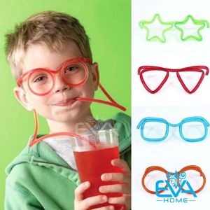 Combo 4 Ống Hút Mắt Kính Gọng Tròn - Sao - Tim - Vuông Cute Sáng Tạo M2394