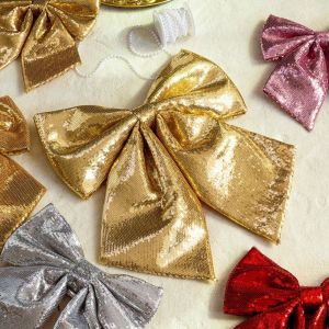 IDEAL Solid Color Sparkling Glitter Christmas Bow DIY Large Christmas Tree Bowknot Ornaments Creative Exquisite Merry Christmas Decorations Christmas Gift Present