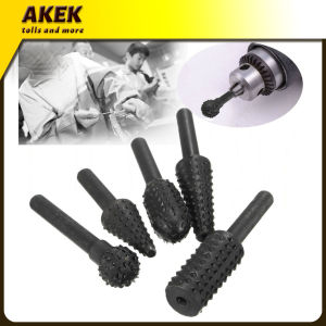 【ready stock】5pcs Black Steel Rotary Burr Set 1/4 6mm Shank Wood Rasp Drill Bits Home Tool