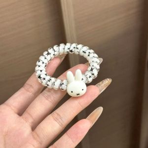 Hồng hốc dễ thương hoạt hình thỏ dây buộc tóc với thiết kế xoắn ốc đàn hồi cho phong cách cô gái ngọt ngào