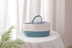 Baby Diaper Caddy Organizer 100% Cotton Baby Basket Bin with Removable Divider Portable Tote Bag Storage Basket for Boy & Girl Nursery Organization