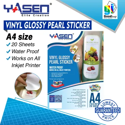 YASEN BRAND Pearl Sticker A4 Size (glossy matte transparent brushed gold pet aluminum crystal white) 20 sheets per pack