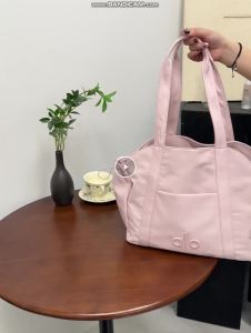 2026 Cream Yoga Side Drawstring Tote Bag Women Waterproof Structured Nylon Large Capacity Shoulder Bag Wide Matching Strap Front Slip Pocket Lightweight Daily Work Gym Shopper Handbag