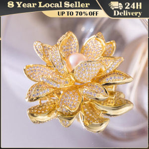 Luxurious Lotus Flower Brooch Pin Delicate Rhinestone Floral Pins and Brooches for Women Valentines Gift Shmik Women Elegant Lotus Full Crystal Pearl Flower Badges Pins Luxury Fashion Lady Plant Delicate Suit Office Brooches Corsage