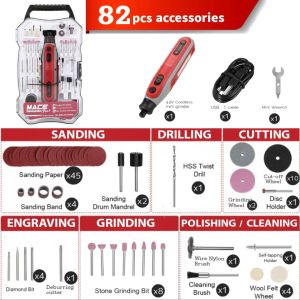 Mace 82 pcs 4.2V Cordless Mini Grinder Mini Router Electric Router Rechargeable 5-Speed Shifting 5000-25000 RPM