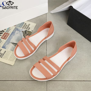 SAGYRITE 2021 New Jelly Plastic Sandals for Women Sandals Flip Flops Flat Shoes Hole Shoes Beach Quick Dry Water Shoes Ladies Summer Non-Slip Soft Sole Mother Flat Beach Sandals and Slippers