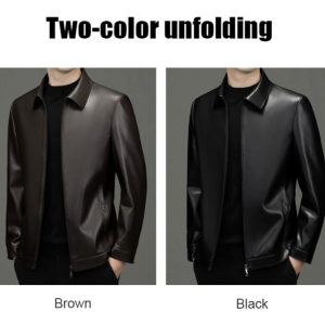 Mens Genuine Leather Jacket Classic Business Casual Coat Lapel Style Durable Fashionable Spring Autumn Outerwear