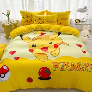 ปลอกผ้านวมปิกาจู สีเหลือง ลายการ์ตูน ปลอกผ้านวมสำหรับเตียงเดี่ยว ควีน คิง โปเกมอน