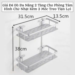 Giá Để Đồ Đa Năng 2 Tầng Cho Phòng Tắm Hình Chữ Nhật Kèm 2 Móc Treo Tiện Lợi Không Cần Khoan Tường