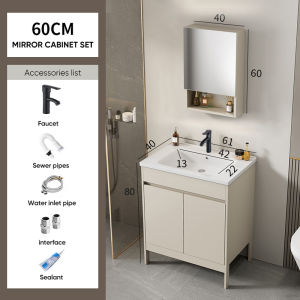 FLASH SALE60cm Cream  Floor Bathroom Sink CabinetCabinet Set Storage Mirror box with  toilet wash
