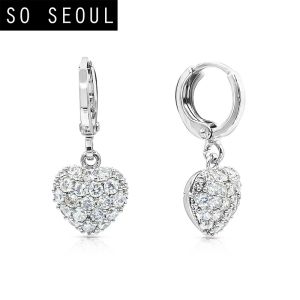 SO SEOUL Amora Love Heart Sparkling Diamond Simulant Zirconia Hoop Earrings