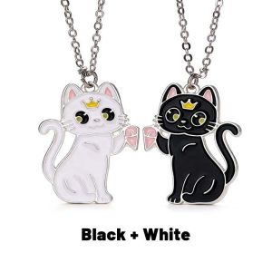 2Pcs/set Cartoon Animal Alloy Cat Best Friend Pendant Necklace BFF Friendship Jewelry Gifts for Kids