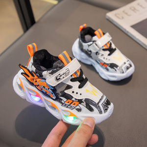 【On Hand】 LED Shoes For Kids Boys White Shoes With Lights Rubber Shoes Baby Shoes 1 To 6 Years Old