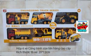 Bộ 6 xe Ô tô Công trình cỡ lớn cho bé kích thước hộp 67*30cm phù hợp làm quà tặng 1.6 trung thu cho bé yêu