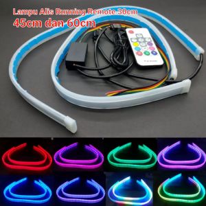 Lampu Alis Slim Fleksibel Remote 30cm 45cm dan 60cm RGB DRL Remote\\n\\n Apa Itu Lampu Alis Slim Fleksibel?\\n\\nLampu Alis Slim Fleksibel adalah lampu depan yang dapat dipasang pada kendaraan Anda. Dengan desain slim dan fleksibel, lampu ini memberikan pencahayaan tambahan pada jalan yang gelap, sehingga meningkatkan visibilitas dan keselamatan pengendara. Selain itu, lampu alis ini dilengkapi dengan remote control yang memudahkan pengguna untuk mengatur warna dan intensitas cahaya sesuai keinginan.\\n\\n Keunggulan Lampu Alis Slim Fleksibel\\n\\nLampu Alis Slim Fleksibel memiliki beberapa keunggulan dibandingkan lampu alis lainnya, di antaranya:\\n\\n* Desain slim dan fleksibel yang mudah disesuaikan dengan bentuk kendaraan\\n* Dilengkapi dengan remote control yang memudahkan pengaturan warna dan intensitas cahaya\\n* Berbagai pilihan ukuran (30cm, 45cm, dan 60cm) untuk berbagai jenis kendaraan\\n* Dapat digunakan sebagai lampu DRL (Daytime Running Light) atau lampu alis RGB\\n\\n Cara Kerja Lampu Alis Slim Fleksibel\\n\\nLampu Alis Slim Fleksibel bekerja dengan menghubungkan lampu ke sumber daya listrik kendaraan melalui kabel yang disediakan. Pengguna dapat mengatur warna dan intensitas cahaya menggunakan remote control yang disertakan. Lampu ini memiliki berbagai mode pencahayaan, termasuk mode DRL dan mode RGB, yang dapat dipilih sesuai kebutuhan.\\n\\n Mengapa Memilih Lampu Alis Slim Fleksibel?\\n\\nAda beberapa alasan mengapa Anda harus memilih Lampu Alis Slim Fleksibel untuk kendaraan Anda:\\n\\n Manfaat Lampu Alis Slim Fleksibel\\n\\n* Meningkatkan visibilitas pengendara di jalan yang gelap\\n* Memberikan keselamatan tambahan bagi pengendara\\n* Memudahkan pengaturan warna dan intensitas cahaya dengan remote control\\n\\n Fungsi Lampu Alis Slim Fleksibel\\n\\nLampu Alis Slim Fleksibel dapat digunakan sebagai lampu DRL atau lampu alis RGB, tergantung pada kebutuhan pengguna. Lampu ini juga cocok untuk digunakan dalam berbagai kegiatan, seperti e-sport atau gaming, karena dapat memberikan efek visual yang menarik.\\n\\n Bagaimana Menggunakan Lampu Alis Slim Fleksibel?\\n\\nBerikut adalah langkah-langkah penggunaan Lampu Alis Slim Fleksibel:\\n\\n Langkah-langkah Penggunaan Lampu Alis Slim Fleksibel\\n\\n1. Pasang lampu alis pada kendaraan Anda dengan memastikan kabel terhubung dengan benar ke sumber daya listrik kendaraan.\\n2. Hubungkan remote control ke lampu alis.\\n3. Gunakan tombol pada remote control untuk mengatur warna dan intensitas cahaya sesuai keinginan.\\n\\n Tips Menggunakan Lampu Alis Slim Fleksibel\\n\\n* Selalu pastikan lampu alis terpasang dengan aman dan kabel terhubung dengan benar.\\n* Gunakan lampu alis hanya di area yang memerlukan pencahayaan tambahan.\\n* Jangan gunakan lampu alis saat mengemudi di siang hari atau pada area yang sudah terang.\\n\\n Spesifikasi Lampu Alis Slim Fleksibel\\n\\nBerikut adalah spesifikasi dari Lampu Alis Slim Fleksibel:\\n\\n Ukuran dan Desain Lampu Alis Slim Fleksibel\\n\\nLampu Alis Slim Fleksibel tersedia dalam berbagai ukuran, yaitu 30cm, 45cm, dan 60cm. Desain slim dan fleksibel memudahkan pengguna untuk menyesuaikan lampu dengan bentuk kendaraan.\\n\\n Fitur dan Kelebihan Lampu Alis Slim Fleksibel\\n\\nLampu Alis Slim Fleksibel memiliki beberapa fitur dan kelebihan, di antaranya:\\n\\n* Dilengkapi dengan remote control untuk mengatur warna dan intensitas cahaya\\n* Dapat digunakan sebagai lampu DRL atau lampu alis RGB\\n* Cocok untuk digunakan dalam berbagai kegiatan, seperti e-sport atau gaming\\n* Mudah dipasang dan digunakan\n}