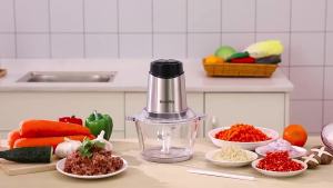 BioloMix 1.8L Glass Bowl Food Processor Chopper Two Speeds Meat Grinder For Baby Food Vegetables Onion Garlic