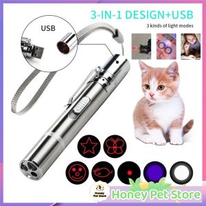 【AP AIMAYAPET】3-In-1 Multifunctional Usb Laser Fun Cat Tracker Pen Rechargeable And Changeable Pattern Pe Interactivet Toy Uv Flashlight Pen