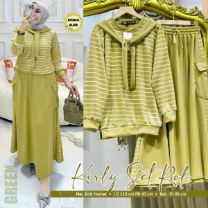 Dedilarise Kirly Set Setelan Baju Wanita Bawahan Rok Kargo Panjang Kekinian Bahan Knit Hornet Setelan Salur Lengan Panjang