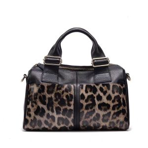 Airrani  Leopard pattern genuine leather womens handbag with large capacity fashionable and versatile top layer cowhide pillow bag Q1007